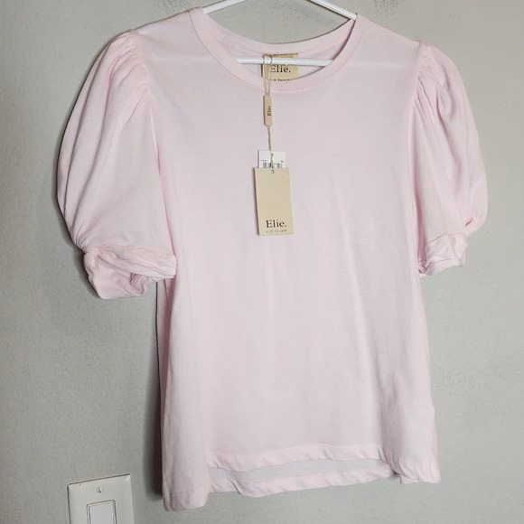 NWT Elie Tahari Pink cotton modal knot puff sleeve top. Size medium - Picture 1 of 14